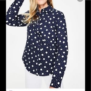 EUC Boden Classic Button Up - Sz 8P - Navy Polka Dot
